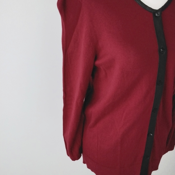 Burgundy cardigan with faux leather trim - Picture 4 of 11